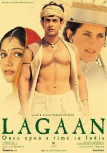 Affiche du film Lagaan, film Bollywood épique musical sur un village indien défiant les colons britanniques au cricket